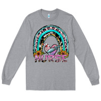 Heather Grey nurse rainbow Long Sleeve Tee - SublimationCraftShop
