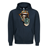 Navy Turquoise Gemstone Leopard Cowhide Tongue Zipper Hoodie - Jasminsmagicworld