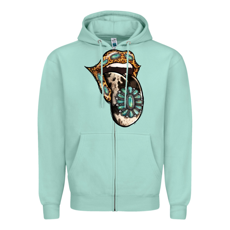 Turquoise Gemstone Leopard Cowhide Tongue Zipper Hoodie by Jasminsmagicworld | Teevron