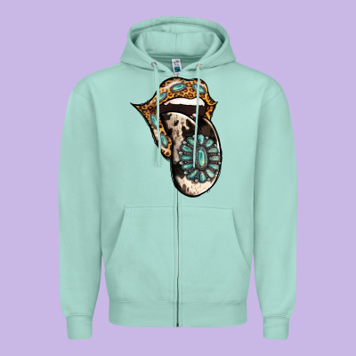 Turquoise Gemstone Leopard Cowhide Tongue Zipper Hoodie Designed By Jasminsmagicworld