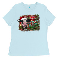 Baby Blue merry christmas cow Ladies Tee - CowhideDigitalArt