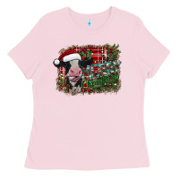 Bubblegum Pink merry christmas cow Ladies Tee - CowhideDigitalArt