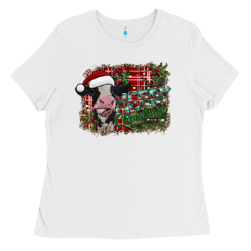Merry Christmas Cow Ladies Tee by CowhideDigitalArt | Teevron