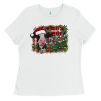 White merry christmas cow Ladies Tee - CowhideDigitalArt