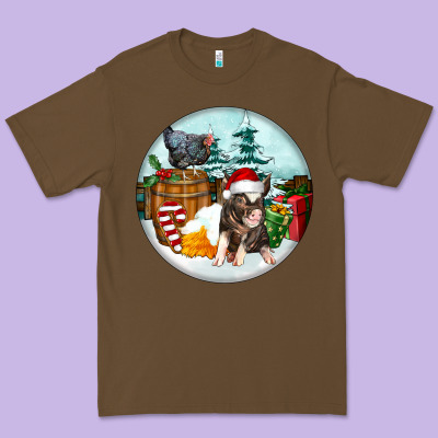 Christmas Pig With Chicken Premium Tee Designed By Fadigitalartstudio