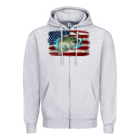 Heather Grey American Flag Fish Zipper Hoodie - Jasminsmagicworld