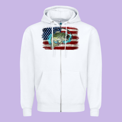 American Flag Fish Zipper Hoodie Designed By Jasminsmagicworld