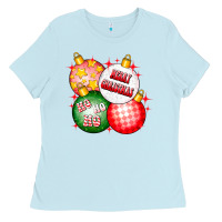 Baby Blue merry christmas ball Ladies Tee - CowhideDigitalArt