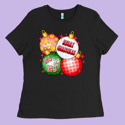 Merry Christmas Ball Ladies Tee Designed By Cowhidedigitalart