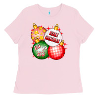Bubblegum Pink merry christmas ball Ladies Tee - CowhideDigitalArt