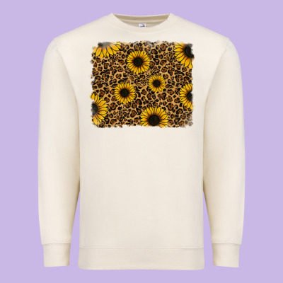 Leopard Sunflowers Background Premium Sweatshirt Designed By Ranaportraitstore