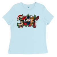 Baby Blue joy Christmas cows Ladies Tee - CowhideDigitalArt