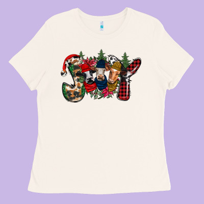 Joy Christmas Cows Ladies Tee Designed By Cowhidedigitalart