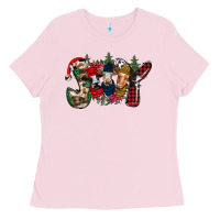 Bubblegum Pink joy Christmas cows Ladies Tee - CowhideDigitalArt