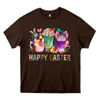 Chocolate Brown Happy Easter Coffee Cups With Bunny Heavy Core Tee - BundleAndBundleShop