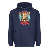 Navy Floral Cow Heavyweight Hoodie - RanaPortraitStore