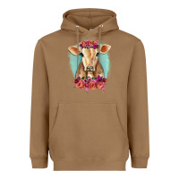 Toasted Coconut Floral Cow Heavyweight Hoodie - RanaPortraitStore
