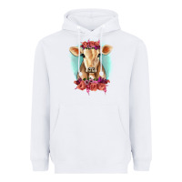 White Floral Cow Heavyweight Hoodie - RanaPortraitStore