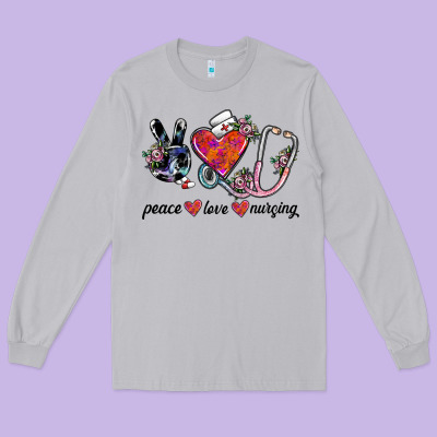 Peace Love Nursing Long Sleeve Tee Designed By Sublimationcraftshop
