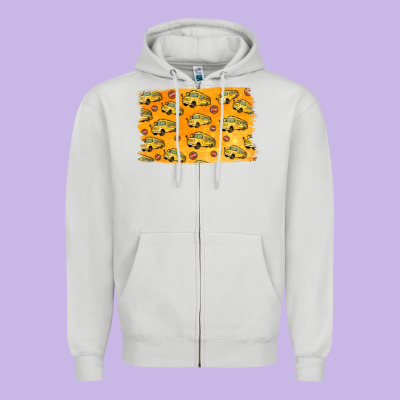 School Bus Pattern Zipper Hoodie Designed By Jasminsmagicworld