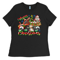 Black Merry Christmas  tractor Ladies Tee - CowhideDigitalArt