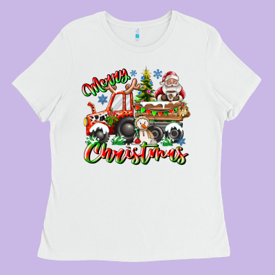 Merry Christmas  Tractor Ladies Tee Designed By Cowhidedigitalart