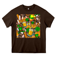 Chocolate Brown St. Patrick's Day Pig With Beer And Shamrock Heavy Core Tee - FaDigitalArtStudio