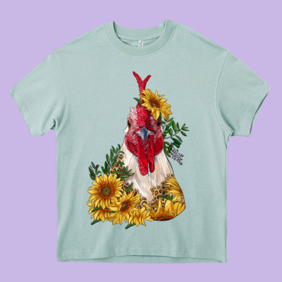 Sunflower Rooster With Leopard Heavy Core Tee Designed By Ranaportraitstore