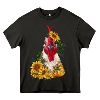 Asphalt sunflower rooster with leopard Heavy Core Tee - RanaPortraitStore