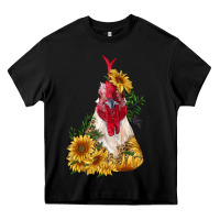 Black sunflower rooster with leopard Heavy Core Tee - RanaPortraitStore