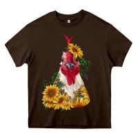Chocolate Brown sunflower rooster with leopard Heavy Core Tee - RanaPortraitStore