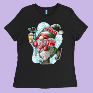 Merry Christmas Gnome Ladies Tee Designed By Cowhidedigitalart