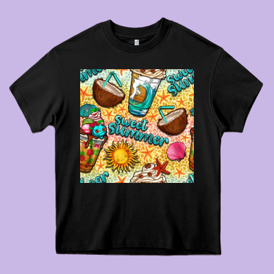 Sweet Summer Coffee Cups With Colorful Leopard And Sea Stars Seamless  Heavy Core Tee Designed By Bundleandbundleshop