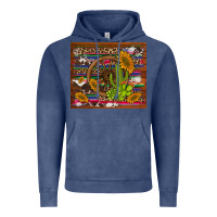Vintage Denim cactus and sunflowers with old wheel serape leopard cowhide background Vintage Hoodie - Artiststas
