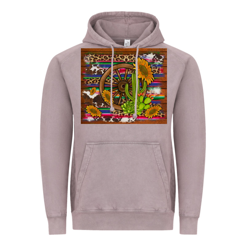 Cactus And Sunflowers With Old Wheel Serape Leopard Cowhide Background Vintage Hoodie by Artiststas | Teevron