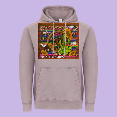 Cactus And Sunflowers With Old Wheel Serape Leopard Cowhide Background Vintage Hoodie Designed By Artiststas