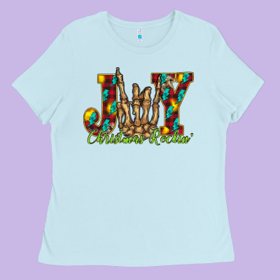 Joy Christmas Rockin Ladies Tee Designed By Cowhidedigitalart