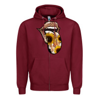 Burgundy Leopard Sunflower Tongue Zipper Hoodie - Jasminsmagicworld