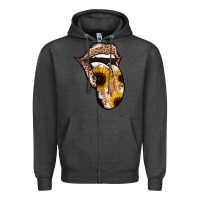 Charcoal Heather Leopard Sunflower Tongue Zipper Hoodie - Jasminsmagicworld