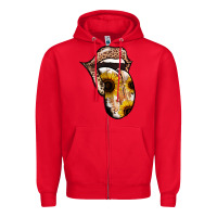 Red Leopard Sunflower Tongue Zipper Hoodie - Jasminsmagicworld