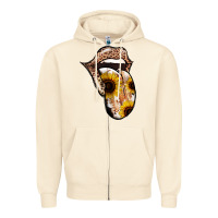 Sandshell Leopard Sunflower Tongue Zipper Hoodie - Jasminsmagicworld
