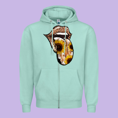 Leopard Sunflower Tongue Zipper Hoodie Designed By Jasminsmagicworld