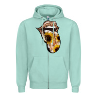 Seafoam Leopard Sunflower Tongue Zipper Hoodie - Jasminsmagicworld