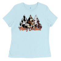 Baby Blue merry christmas cowhide trees Ladies Tee - CowhideDigitalArt