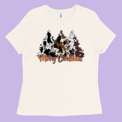Merry Christmas Cowhide Trees Ladies Tee Designed By Cowhidedigitalart