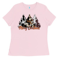 Bubblegum Pink merry christmas cowhide trees Ladies Tee - CowhideDigitalArt