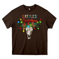 Chocolate Brown merry christmas bull skull Heavy Core Tee - RanaPortraitStore