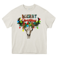 Cream merry christmas bull skull Heavy Core Tee - RanaPortraitStore