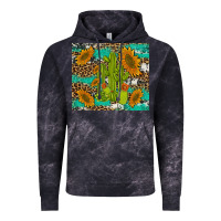 Cloud Black cactus and sunflowers turquoise leopard cowhide Vintage Hoodie - Artiststas