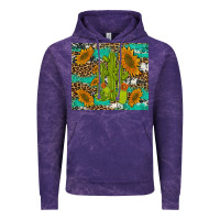 Cloud Purple cactus and sunflowers turquoise leopard cowhide Vintage Hoodie - Artiststas